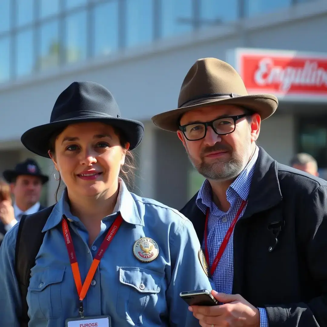 Two individuals: one with a badge (employee), one freelancing.