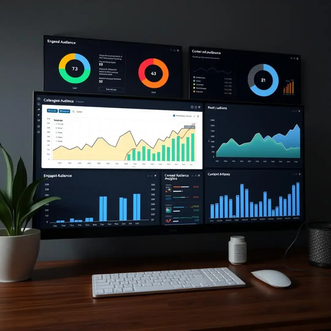 Graphs, charts, analytics tools, engaged audience metrics, content performance.