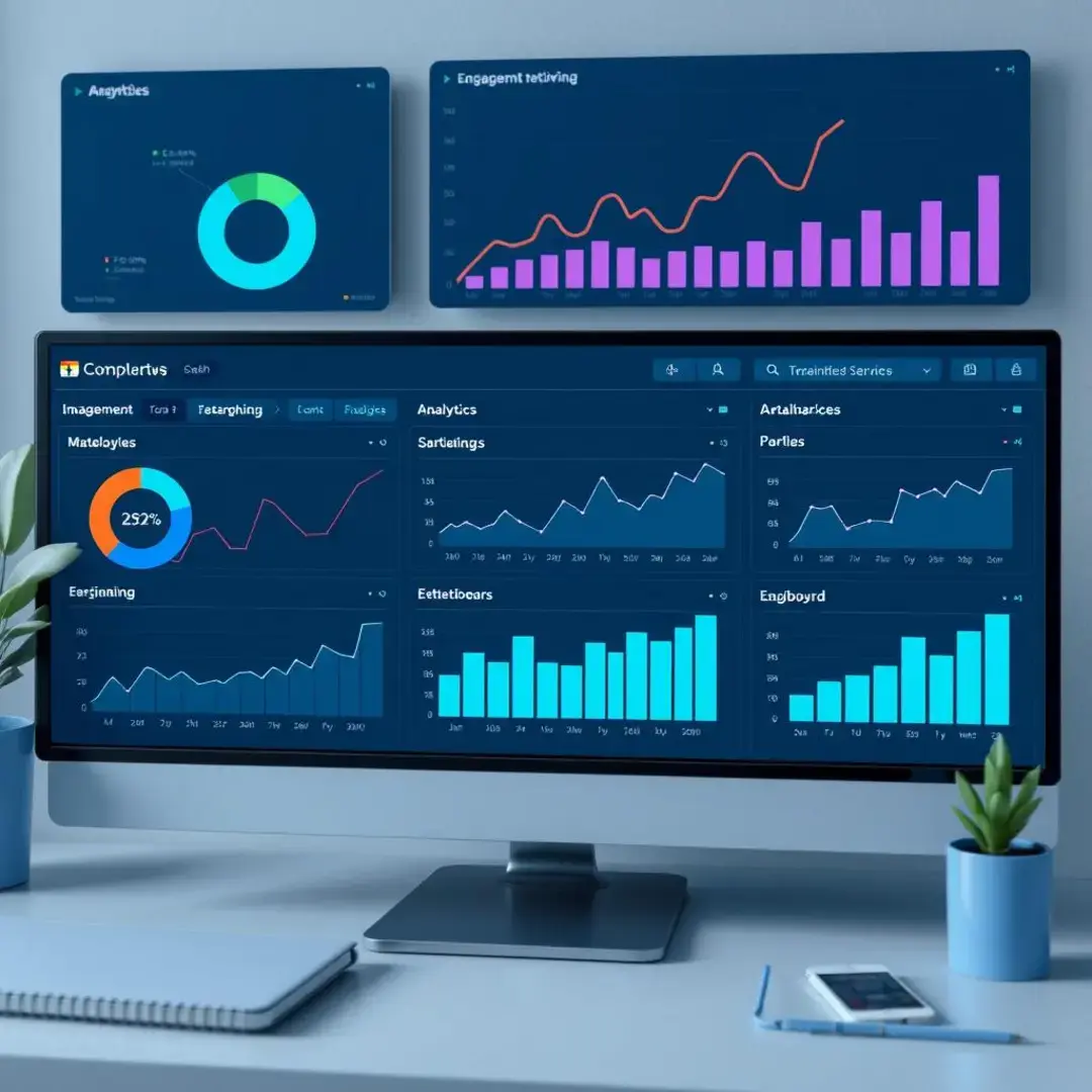 Graphs, charts, and analytics dashboards displaying engagement metrics.