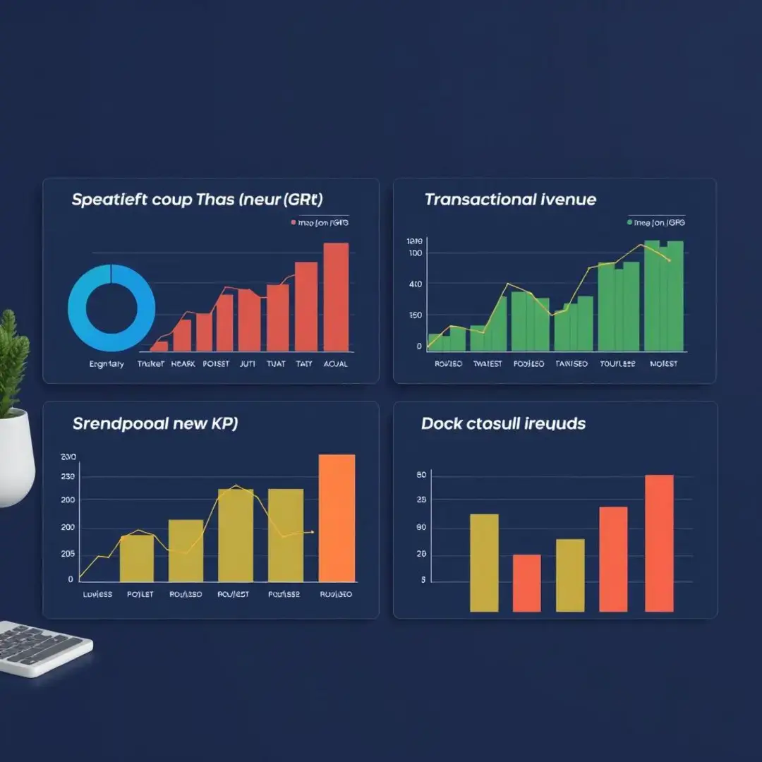 Graphs comparing recurring and transactional revenue metrics and KPIs.