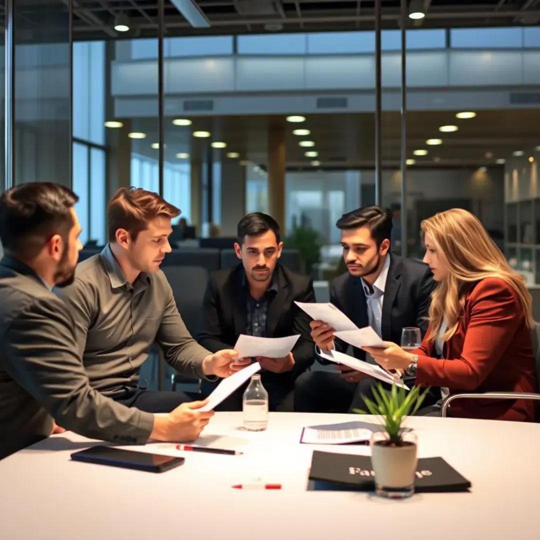 Entrepreneurs discussing term sheets with potential venture capitalists.