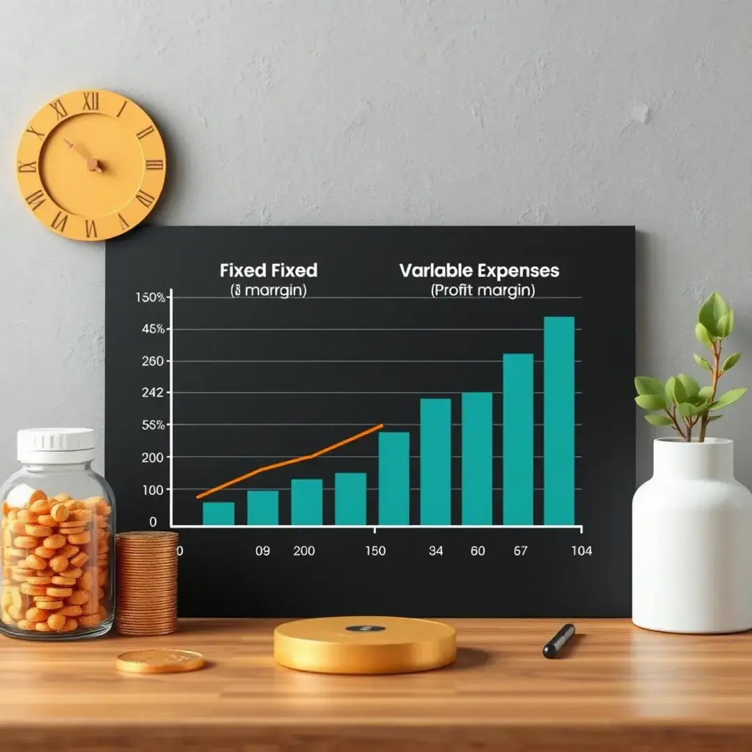 Graph comparing fixed and variable expenses with profit margins.