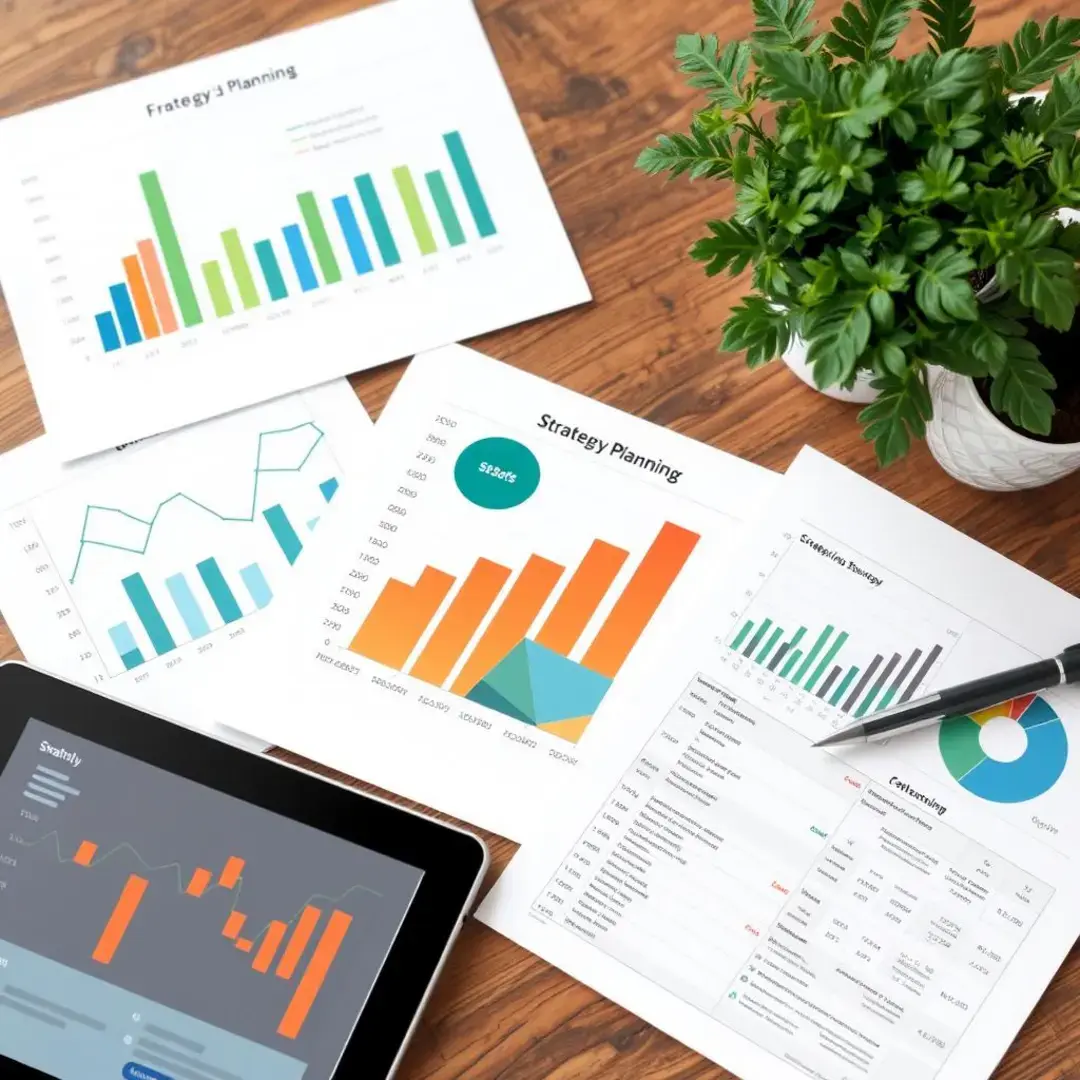 Graphs, charts, diverse funding sources, strategic planning documents.