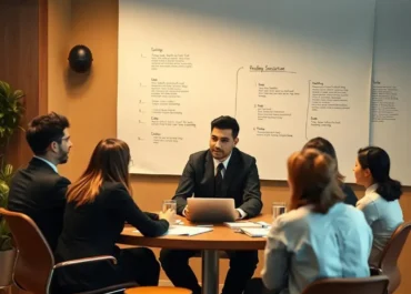 Startup team brainstorming legal strategies and risk management plans.