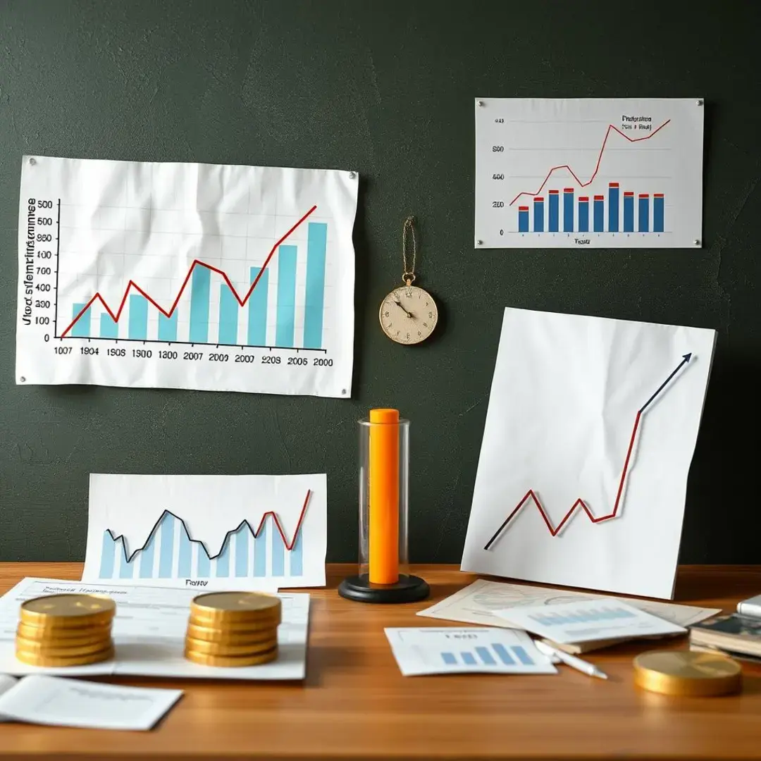 Graphs showing fixed vs variable expenses; fluctuating economic indicators.