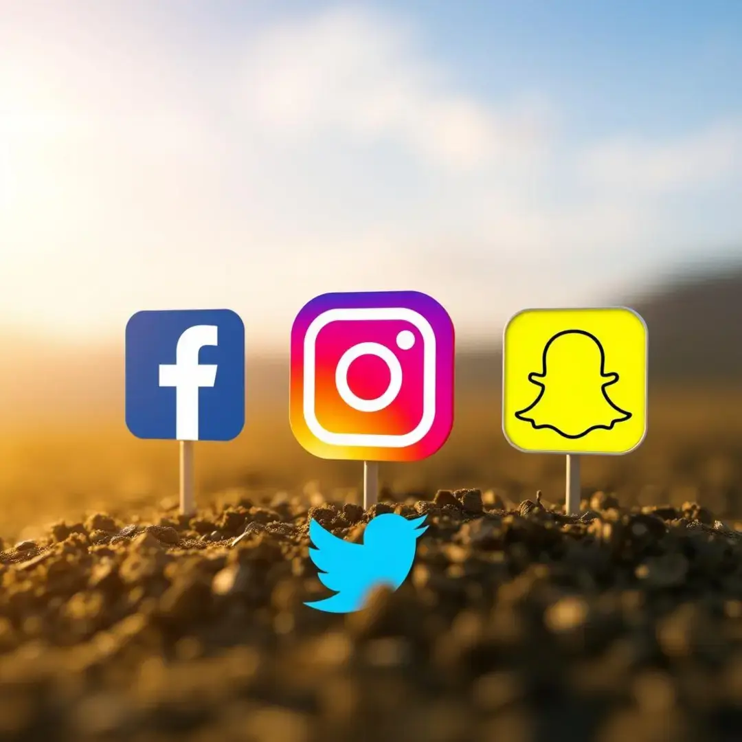 Logos of Facebook, Instagram, TikTok, Twitter, and Snapchat.