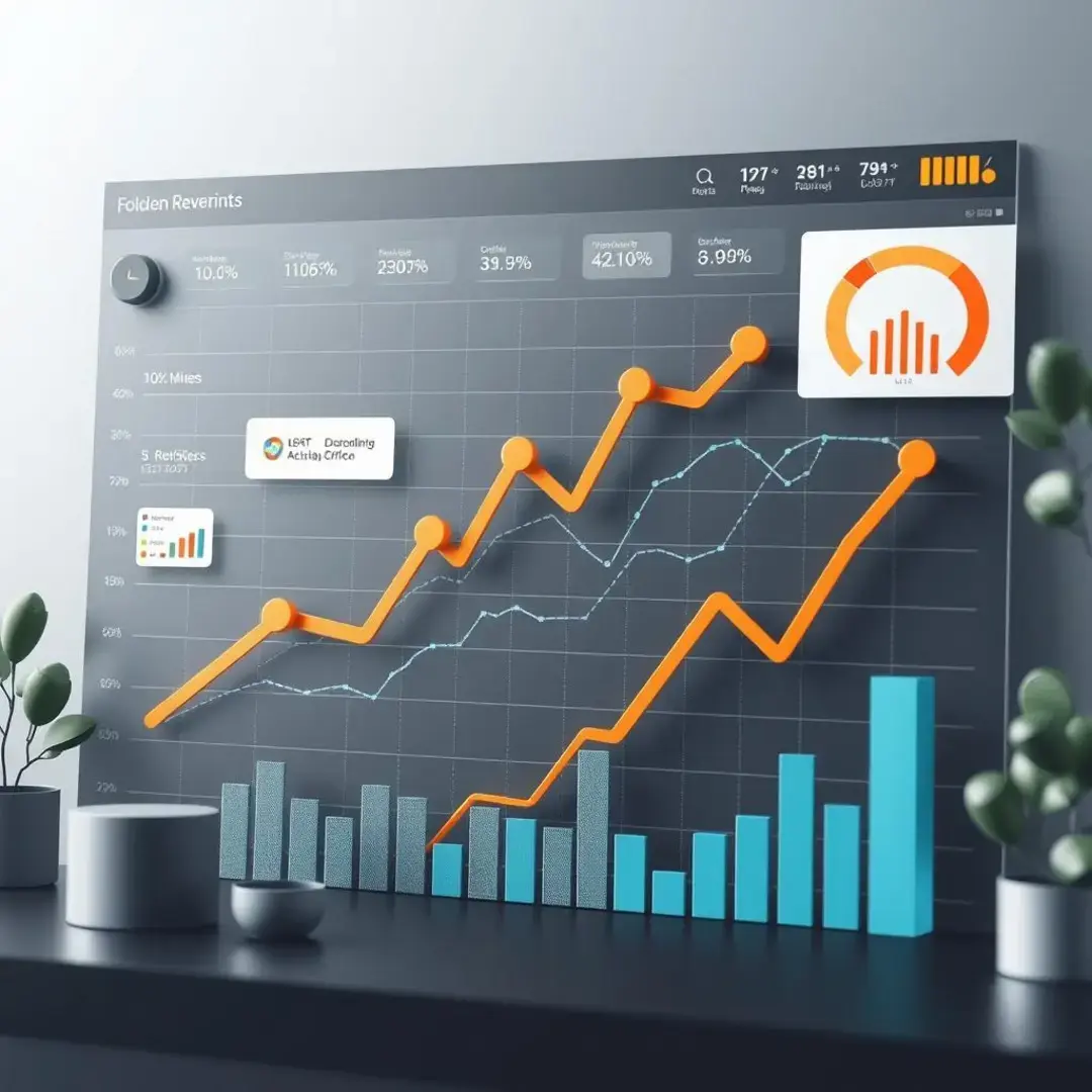 Graph showing revenue streams, transactions, and growth metrics.