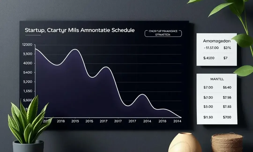 Graph showing amortization schedule with startup financial data.