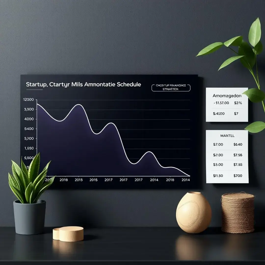 Graph showing amortization schedule with startup financial data.