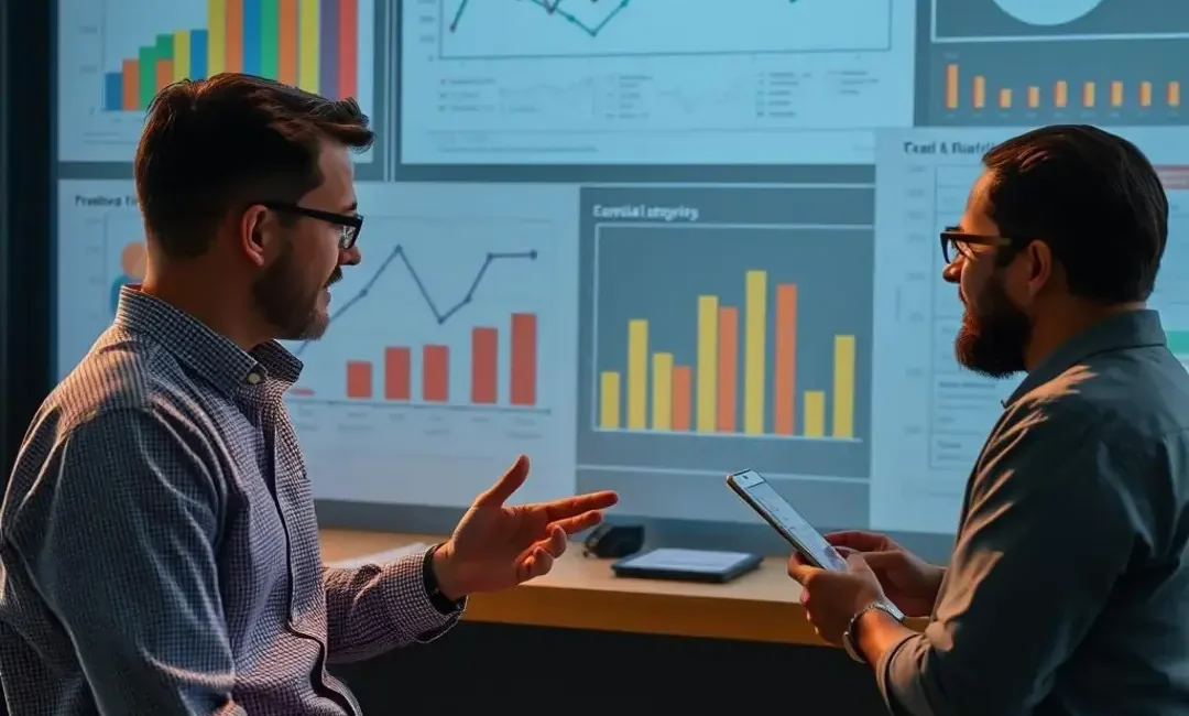 Graphs, charts, metrics, entrepreneurs discussing business models, solutions.