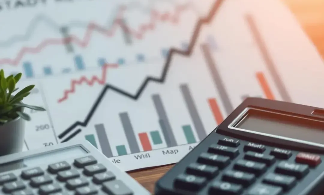 Graph of steady returns, bonds, financial charts, and calculator.