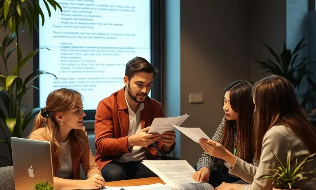 Startup team discussing a comprehensive privacy policy document.