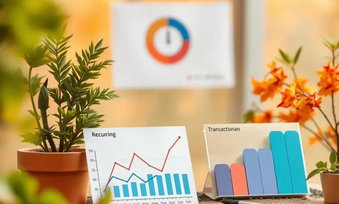 Graphs comparing recurring and transactional revenue models.