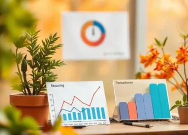 Graphs comparing recurring and transactional revenue models.