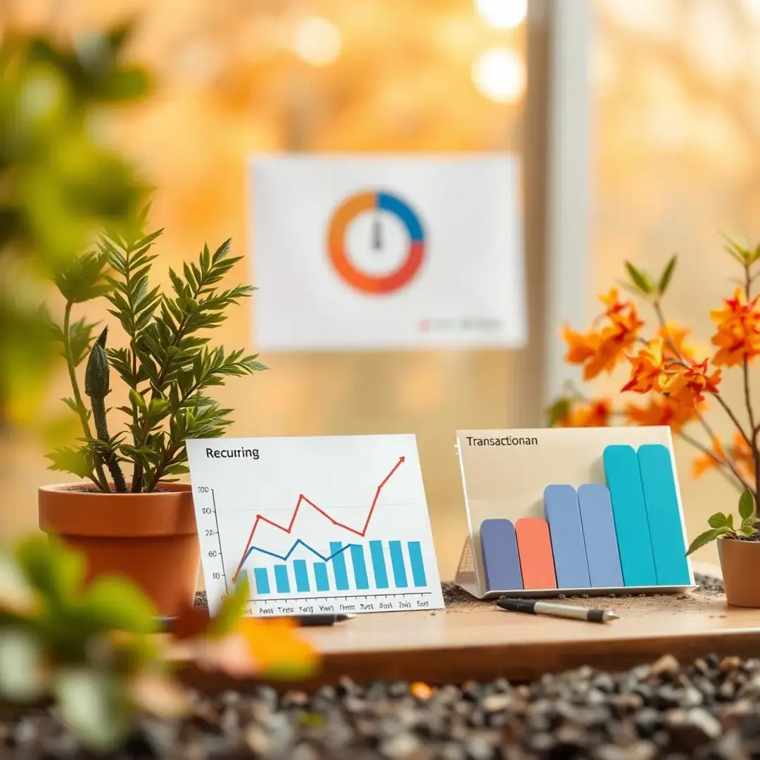 Graphs comparing recurring and transactional revenue models.