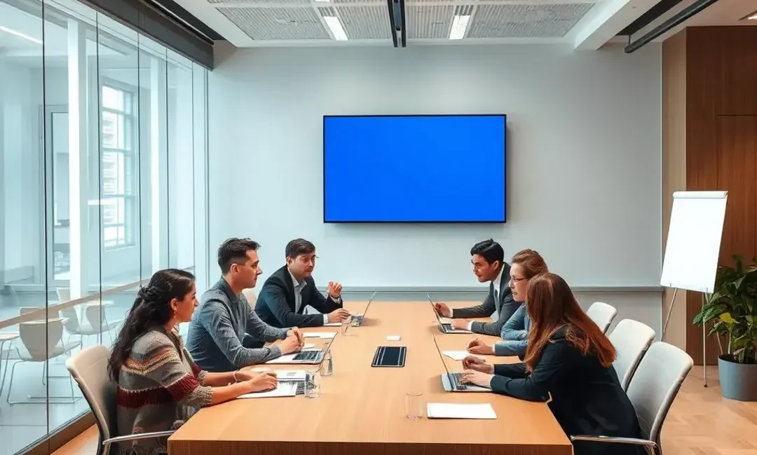 Diverse professionals discussing strategies around a conference table.