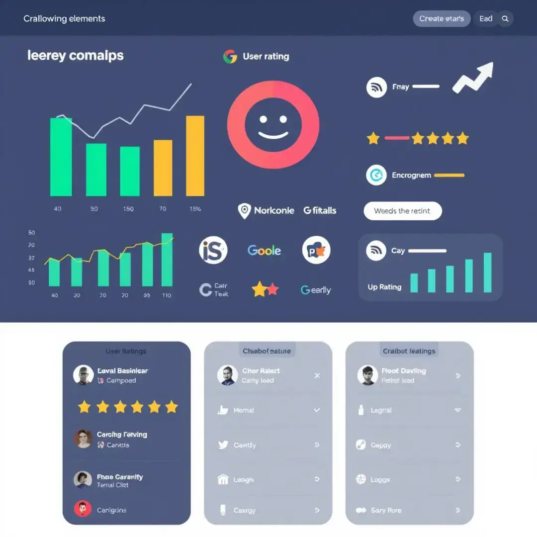 Charts, logos, user ratings, and chatbot features comparison.