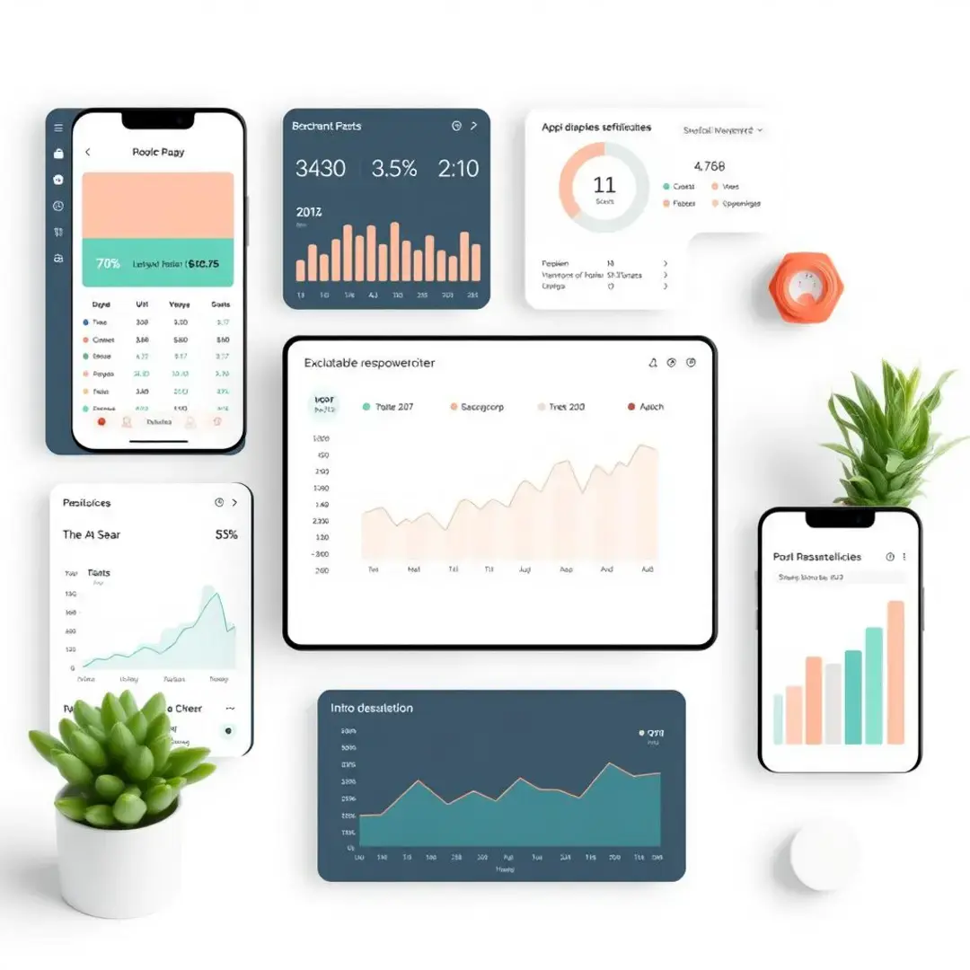 Sales dashboards displaying app comparisons and performance metrics.