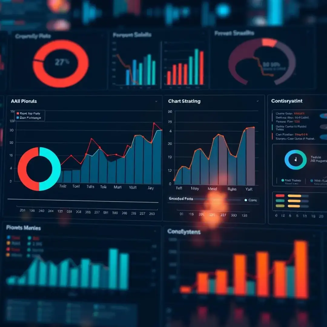 Charts, graphs, and summary points on AI pipeline results.