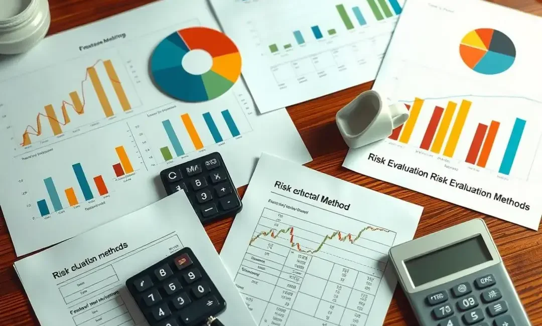 Charts, graphs, calculators, and documents illustrating risk evaluation methods.