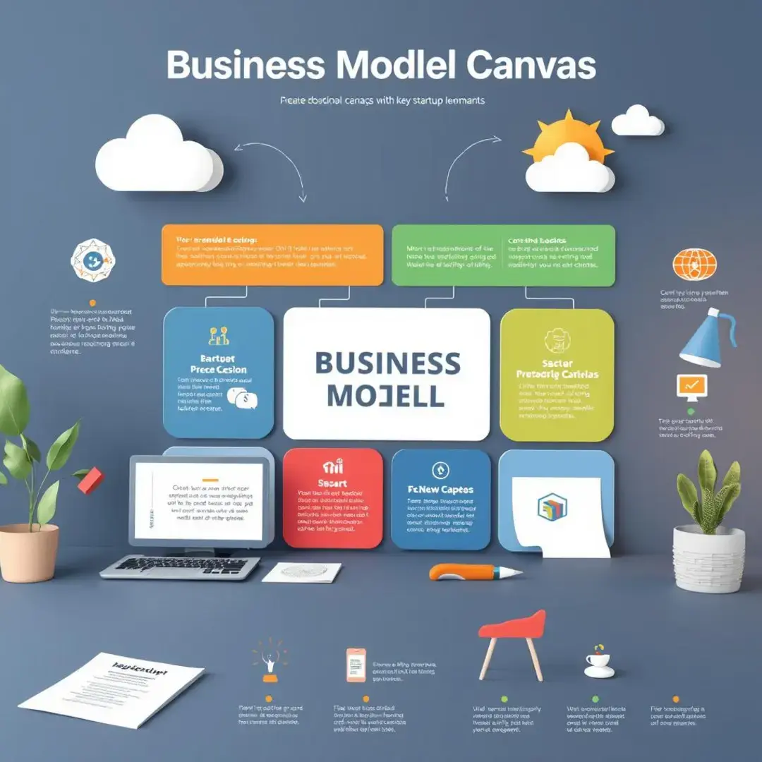 Infographic of business model canvas with key startup elements.