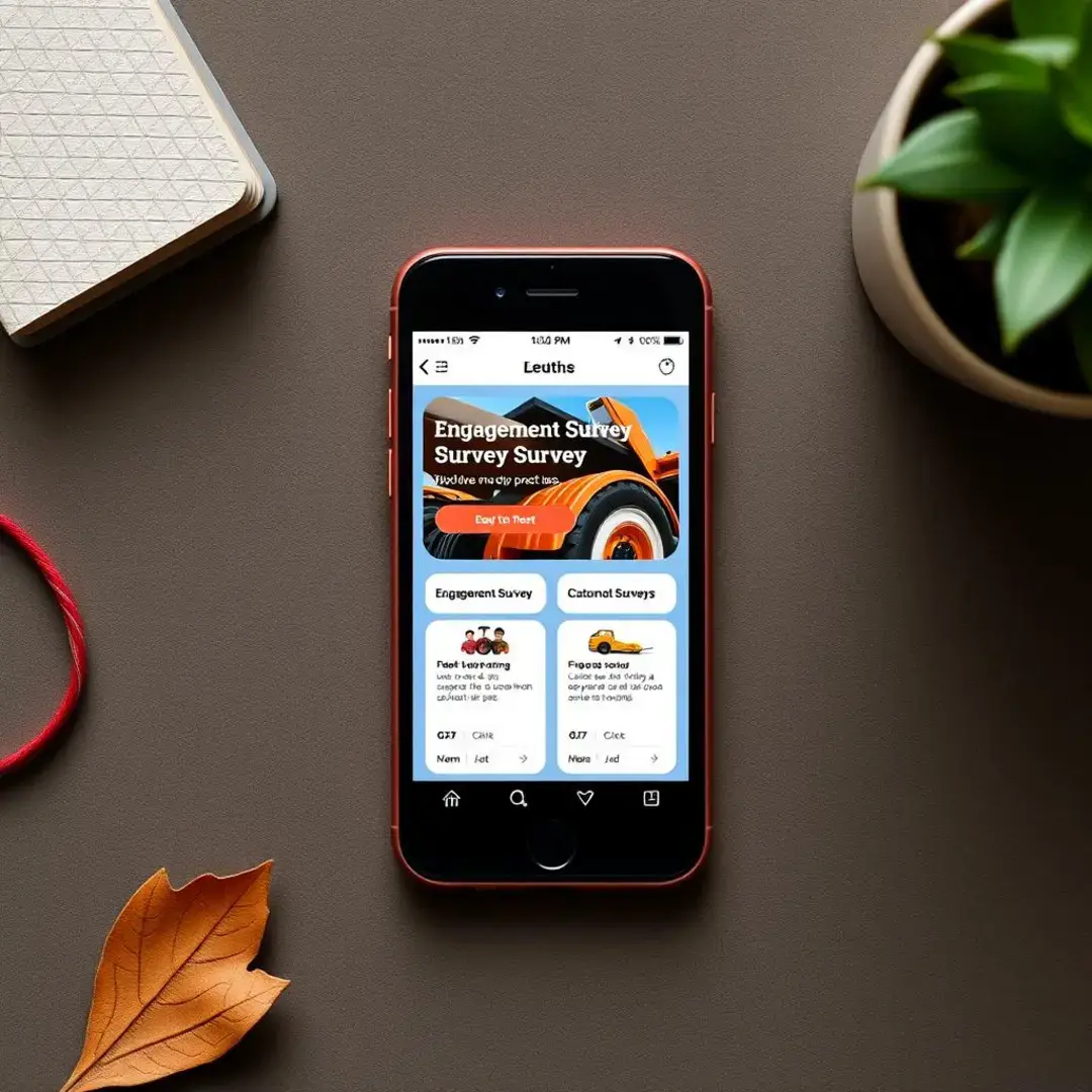 Smartphone displaying engagement survey apps on a screen.