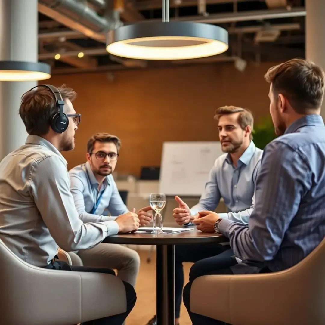 Entrepreneurs discussing AI compliance strategies and regulations.
