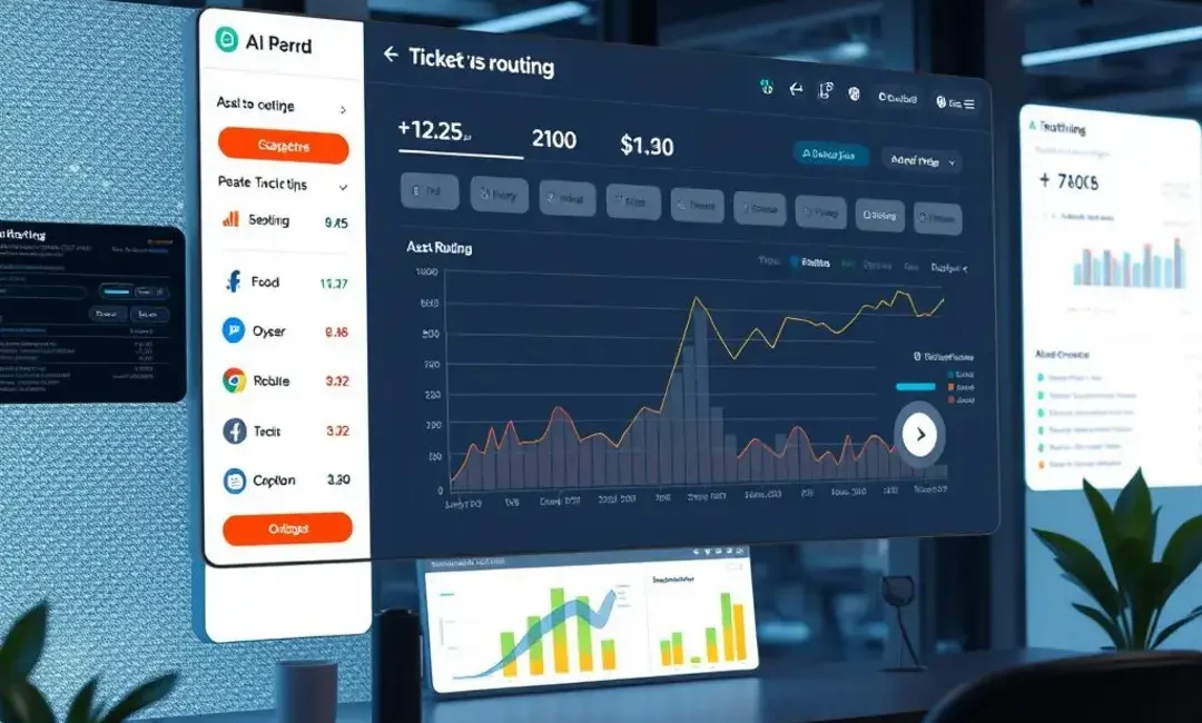 AI interface displaying ticket routing options and analytics.