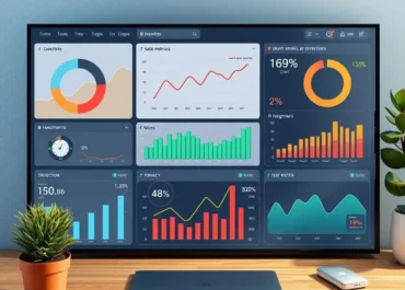 Sales dashboard displaying metrics, graphs, and performance indicators.