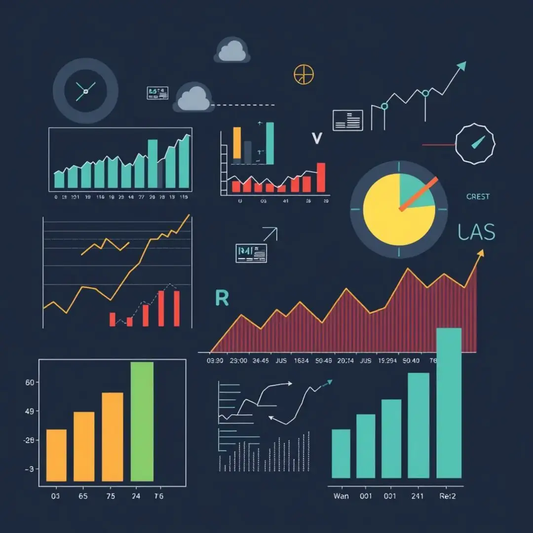 Graphs, charts, and algorithms illustrating demand forecasting trends.