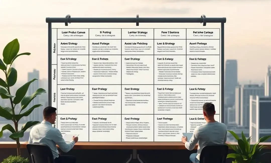 Lean Product Canvas outlining startup strategies and challenges.