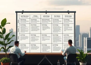 Lean Product Canvas outlining startup strategies and challenges.