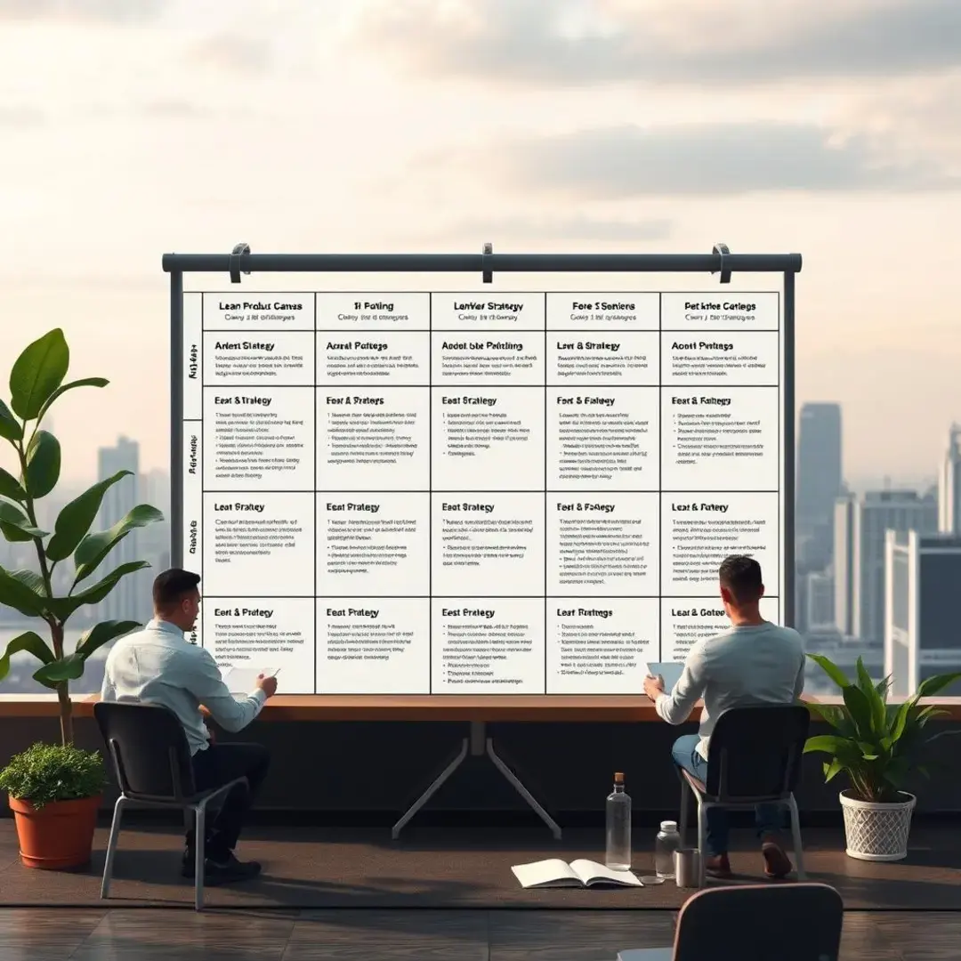 Lean Product Canvas outlining startup strategies and challenges.