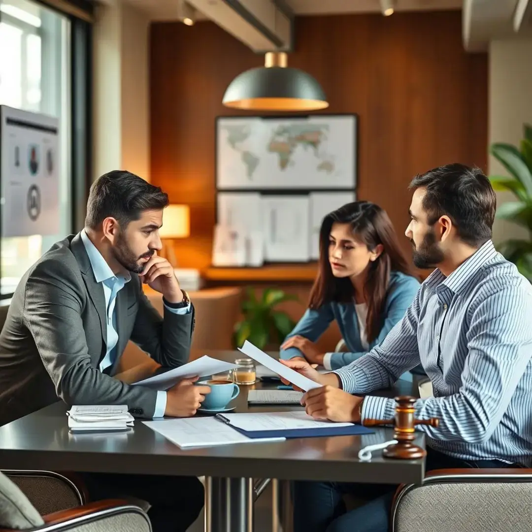 Startups reviewing contracts, discussing budgets, seeking legal advice.