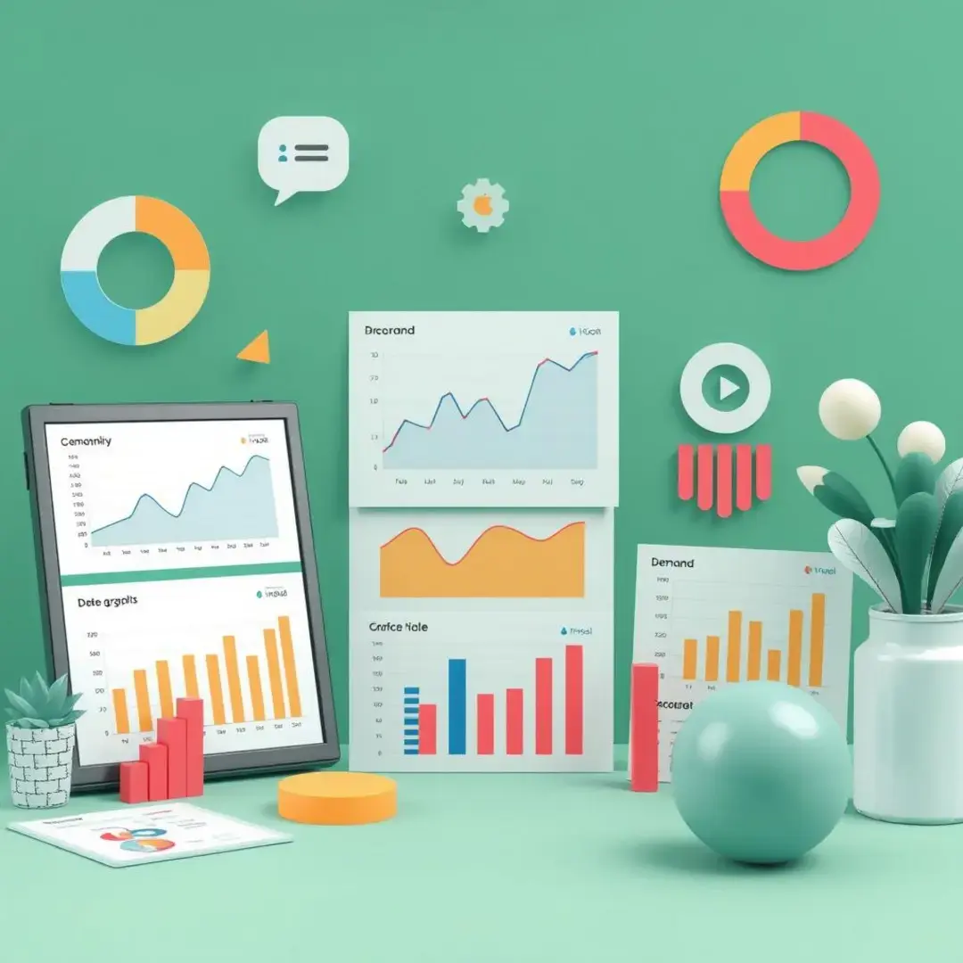 Graphs, charts, and data visualizations illustrating demand trends.