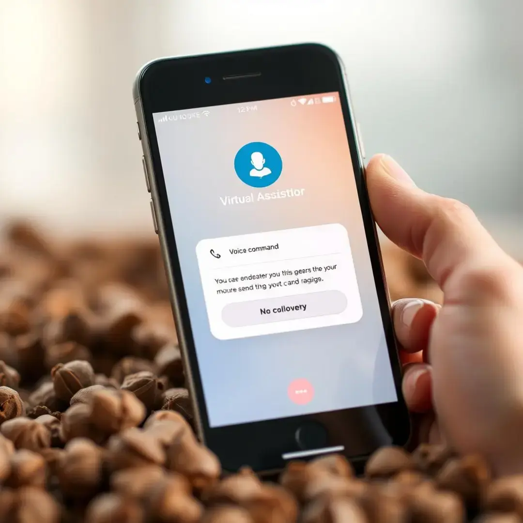 Smartphone displaying virtual assistant interface with voice command feature.