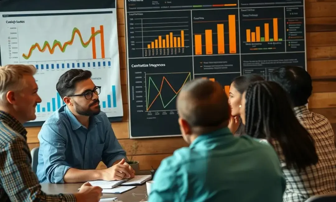 Charts, graphs, diverse team discussing resource distribution strategies.