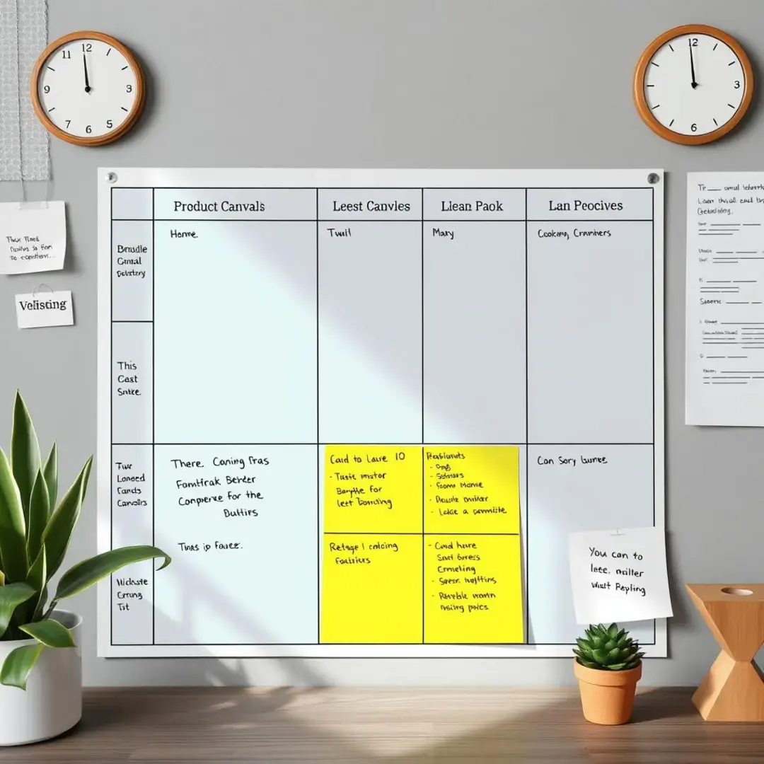 Lean Product Canvas with advanced user annotations and startup insights.