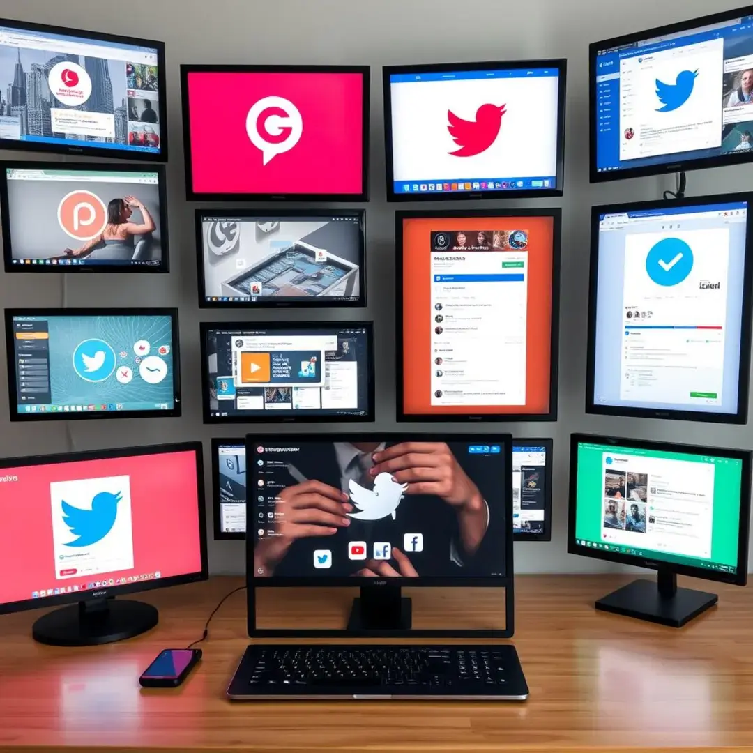 Diverse screens displaying various social media platforms and strategies.