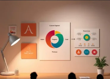 Diagrams illustrating value proposition, customer segments, revenue streams.