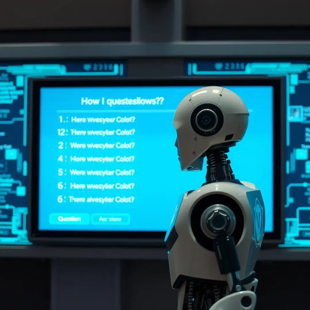 A robot answering questions on a digital screen.