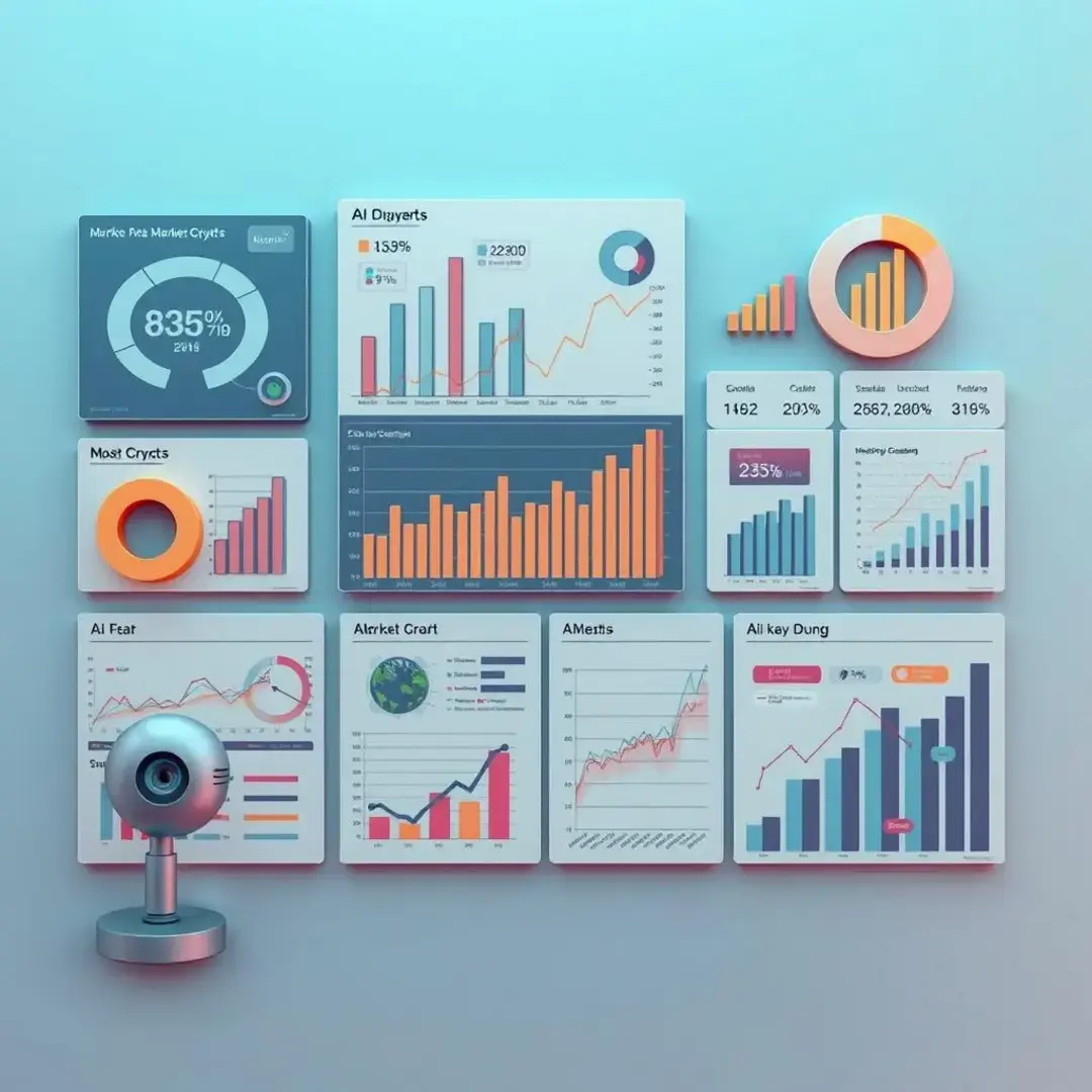 Graphs, charts, and summaries illustrating AI market growth trends.