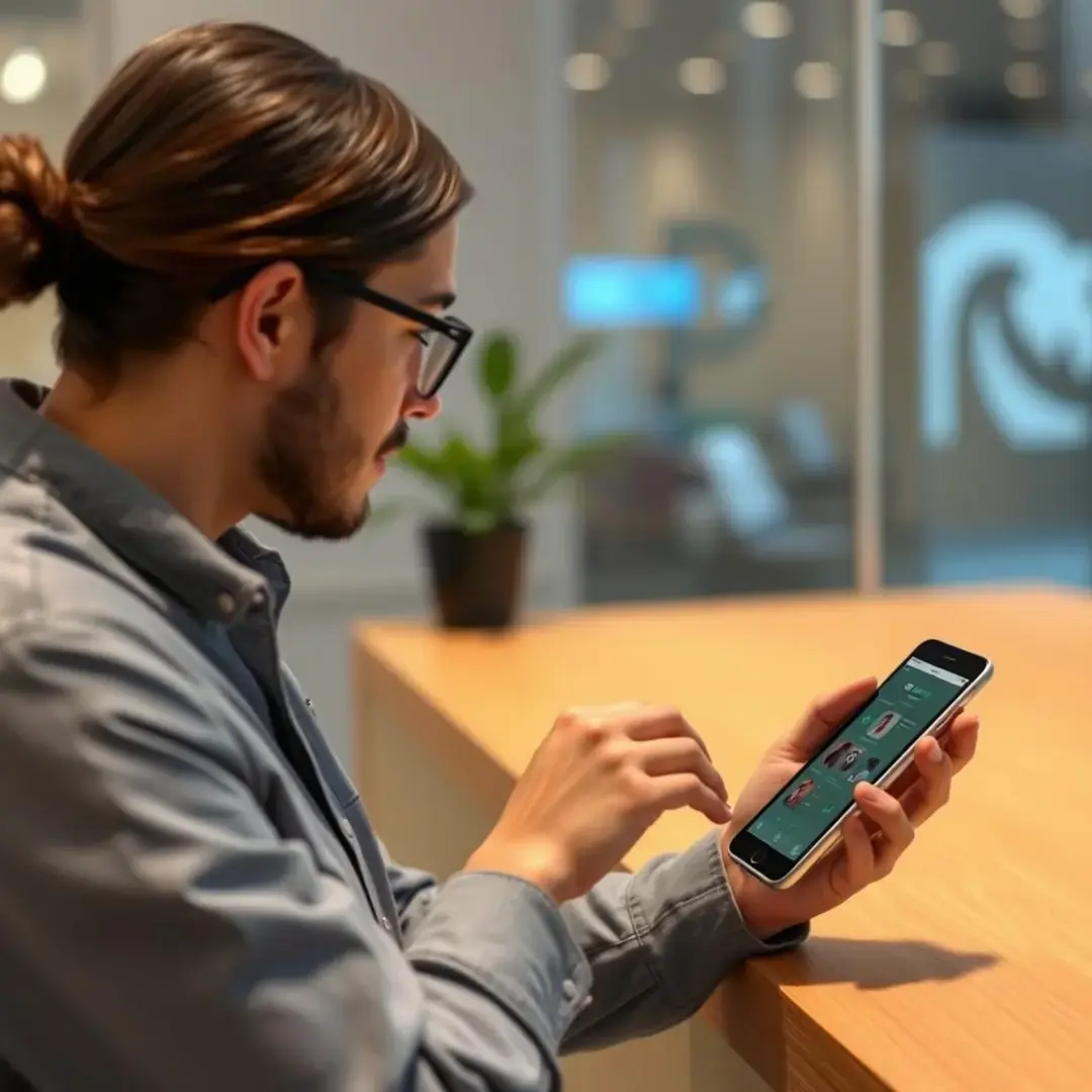 User interacting with a virtual assistant on a sleek device.