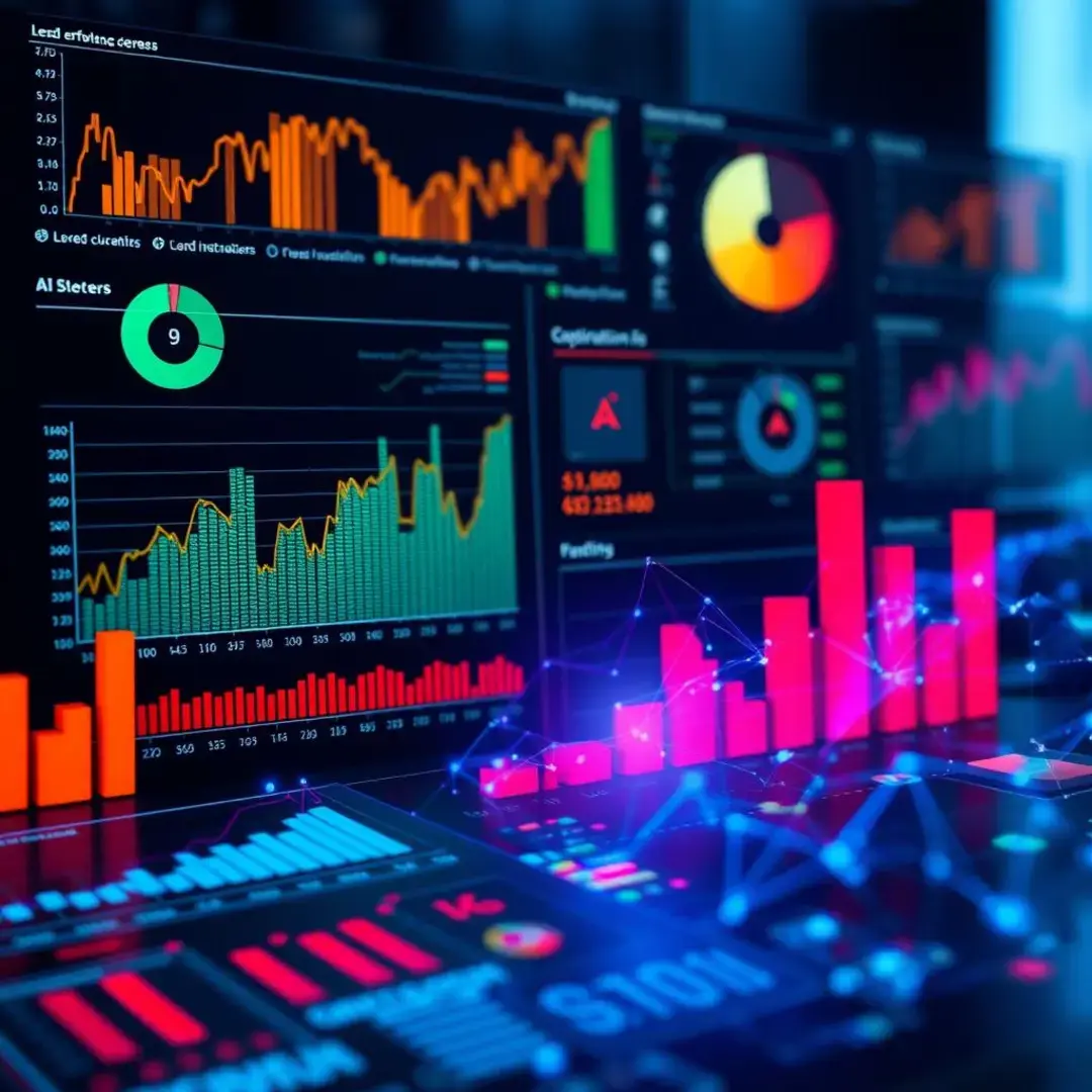 Graphs, charts, and AI algorithms analyzing lead data.