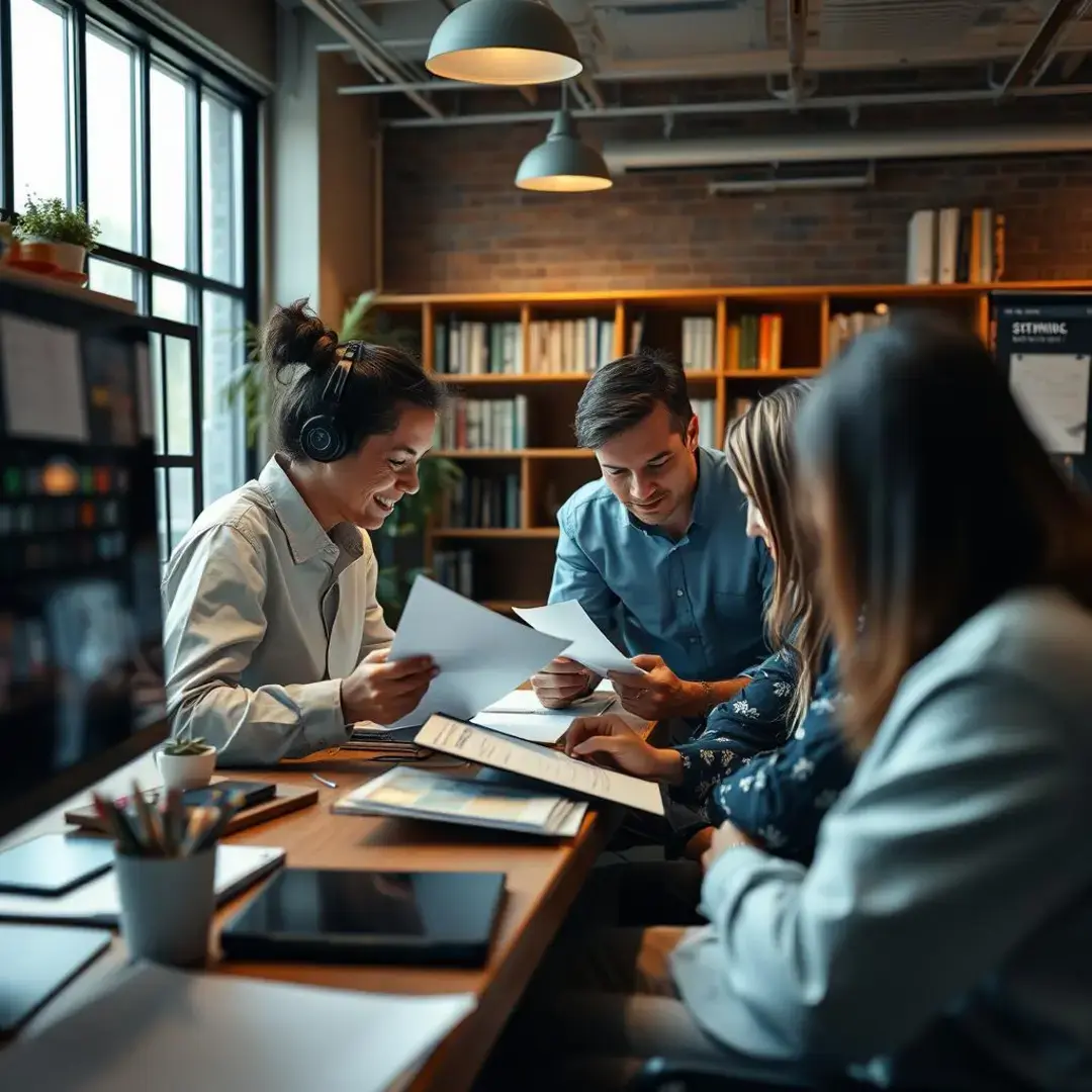 People collaborating on documents using AI-powered editing tools.