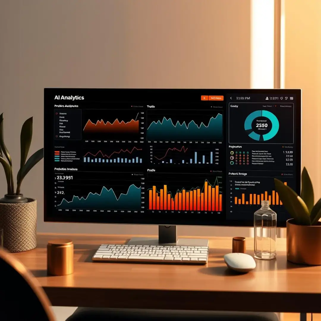 AI analytics dashboard displaying real-time data trends and insights.