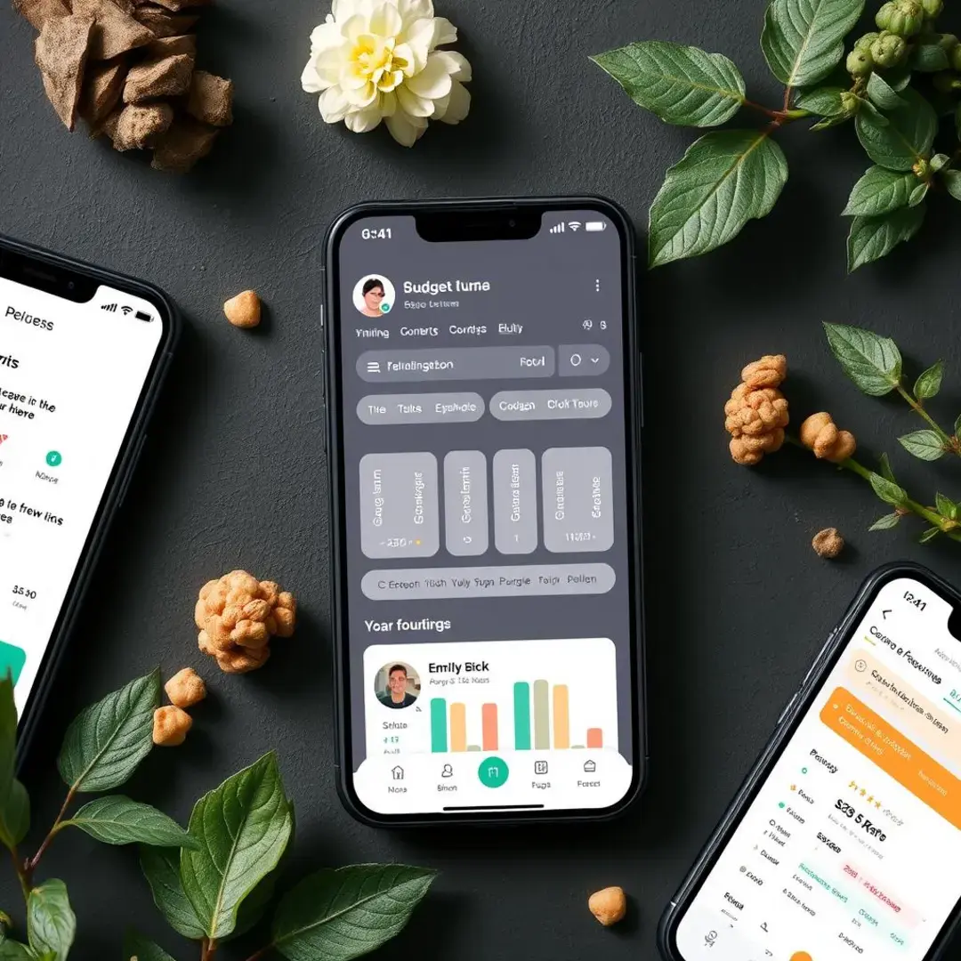 Budgeting app interface, user reviews, comparison charts, budgeting features.