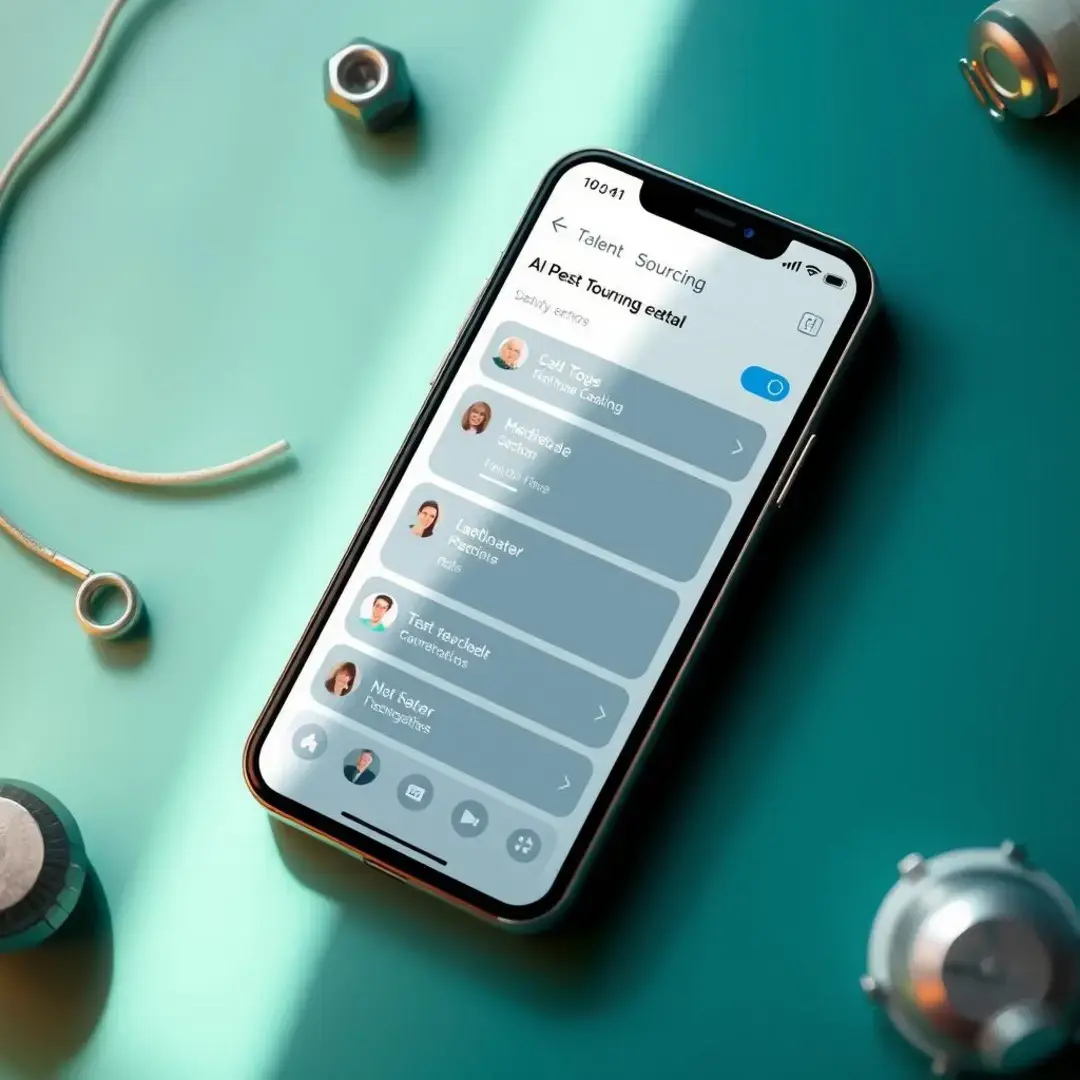 Smartphone displaying AI app options for talent sourcing.