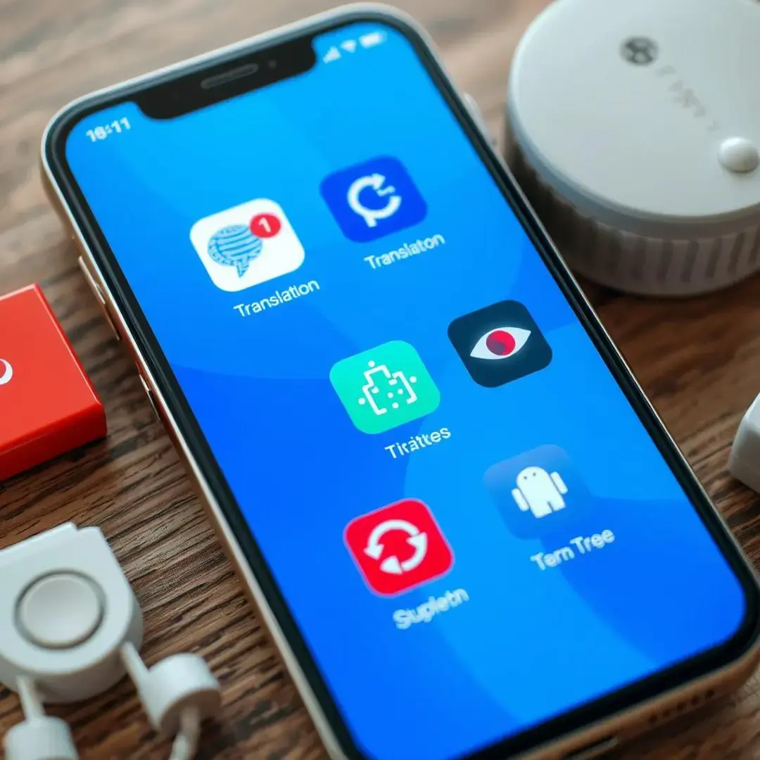 Smartphone displaying various AI app icons for translation.