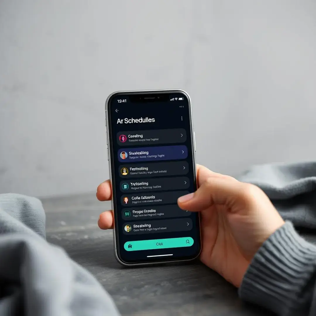Smartphone displaying scheduling app options and user interface.